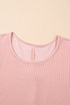 Corded Knit Crew Neck Puff Sleeve Shift Mini Dress